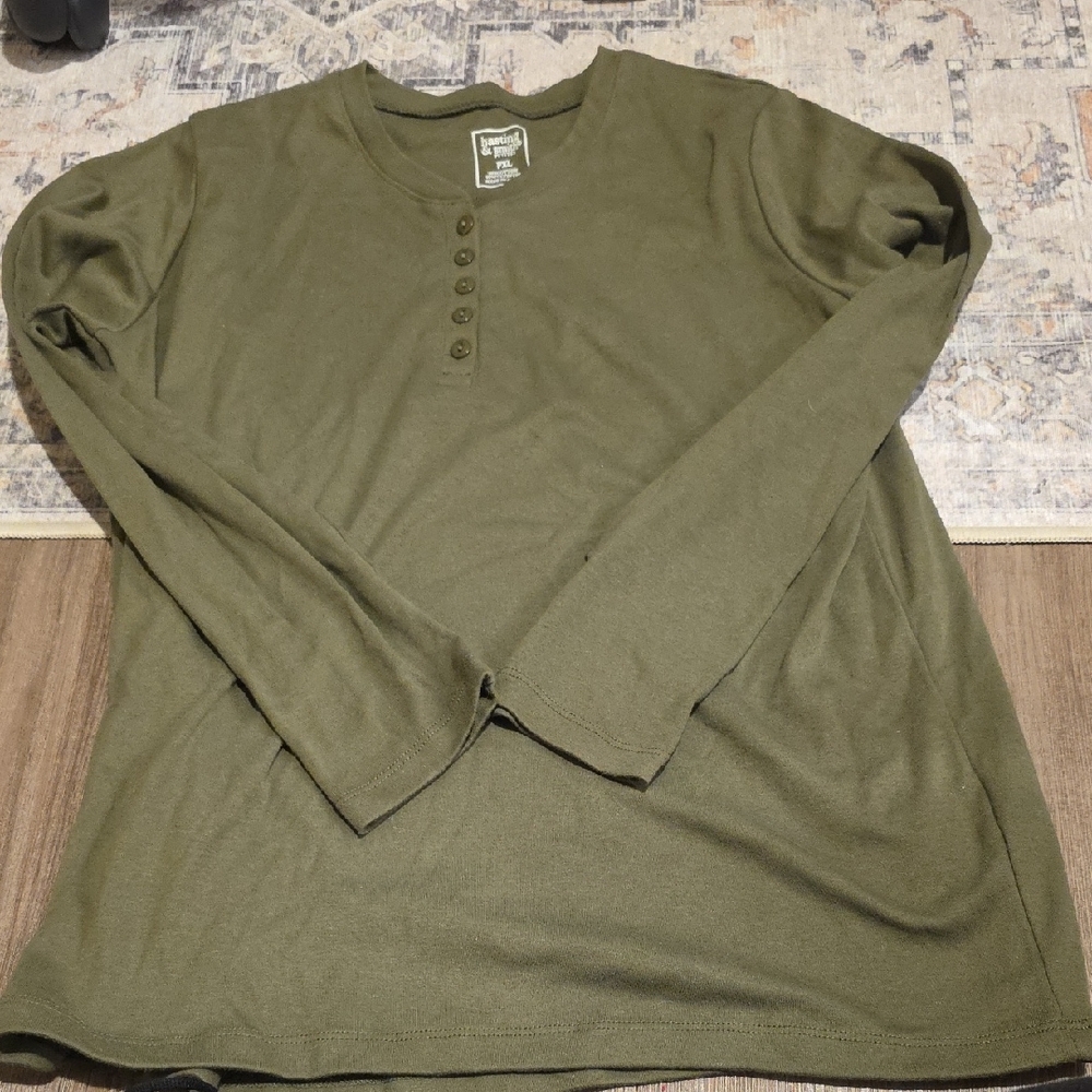 Olive Long Sleeve Henley Top for Women